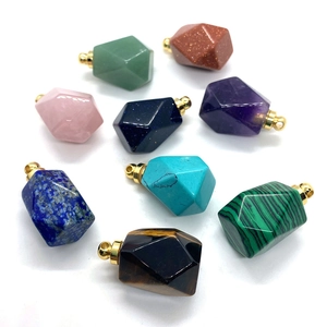 Assorted gemstone faceted essential oil bottle pendants with gold screw caps