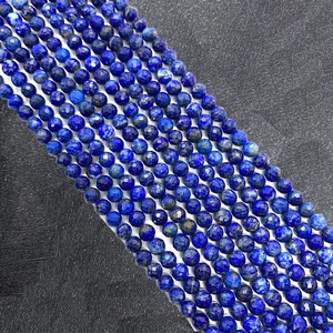 Perles en Pierre Naturelle Lapis Lazuli Facettées Rondes Bleues Semi Précieuses Perles en Vrac pour Création de Bijoux DIY Collier Bracelet