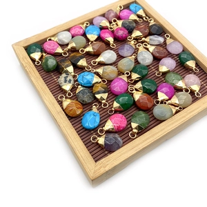 Teardrop faceted natural stone pendants in mixed colors with gold-plated hanging loops