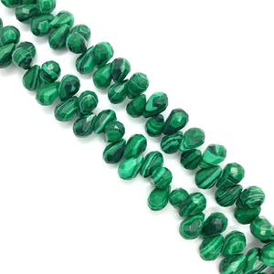 Faceted malachite water drop loose beads with natural green striped texture for DIY jewelry
