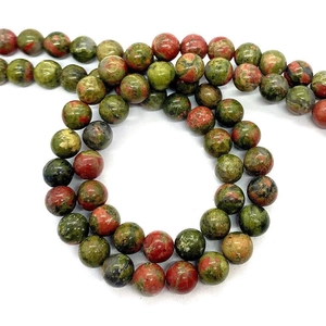 Natural round Unakite stone beads for DIY jewelry making in green and reddish-brown