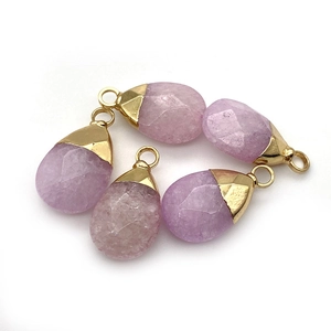 Faceted oval natural tiger eye and amethyst stone pendants with gold plated bail for DIY