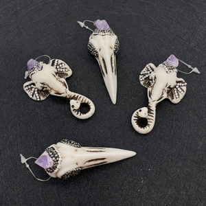 Vintage Bone Look Acrylic Elephant Head Bird Skull Pendants With Purple Crystal Rhinestone For DIY Jewelry Making Accessories