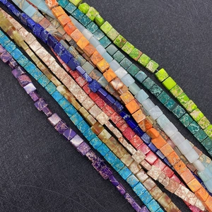 Piedra Natural Jaspe Imperial Turquesa Cuentas Sueltas Cubo Cuadrado Cuentas Espaciadoras Planas Para DIY Fabricación De Joyas Collar Pulsera Accesorio