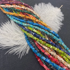 Kleurrijke 2x4mm platte vierkante keizersteen kralen met natuurlijke textuur voor DIY sieraden