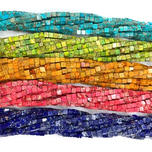 Colorful cube natural stone beads 3x3mm in blue red and green for DIY jewelry making