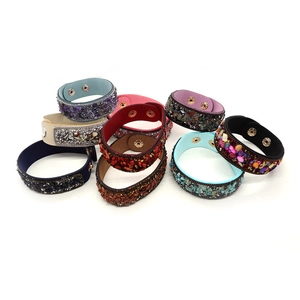 Bohemian leather wrap bracelets with natural crushed stones and snap buttons in multi-colors