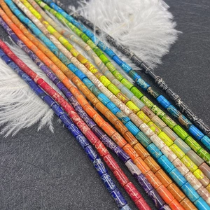 Cylindrical natural emperor stone beads in vibrant multi-colors for DIY jewelry crafting
