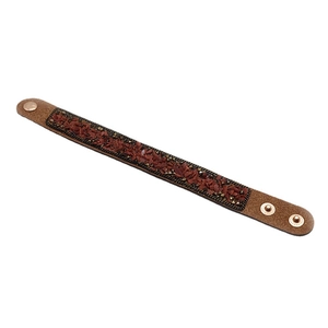 Bracciale in pelle bohémien con pietre marroni-rosse e bottoni automatici in metallo