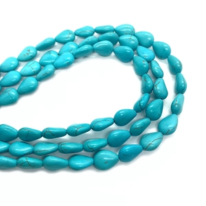 Natural blue turquoise teardrop beads with brown matrix for DIY jewelry making