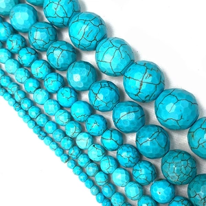 Facettierte Blaue Türkis Rundperlen Naturstein Lose Perlen Für DIY Schmuckherstellung Halskette Armband Handwerk Zubehör