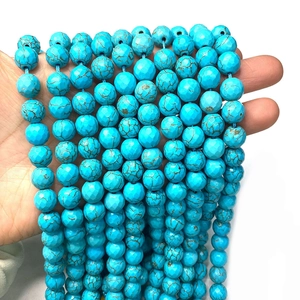 Facettierte natürliche blaue Türkis-Rundperlen mit brauner Matrix für DIY-Schmuckherstellung