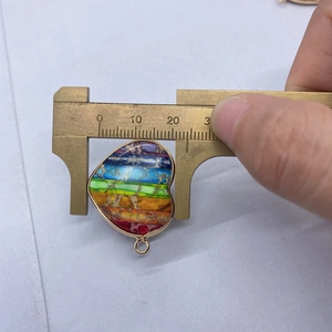 Measuring heart-shaped imperial jasper stone connector pendant with brass caliper