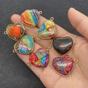 Natural emperor stone heart pendants with gold plated edges for DIY jewelry making