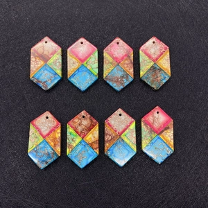Natural emperor stone hexagonal pendants with colorful geometric mosaic patterns for DIY