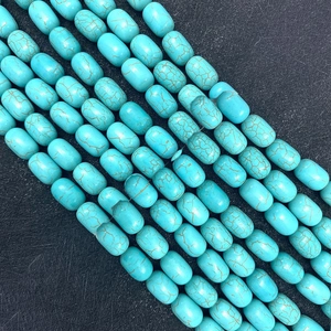 Pierre Naturelle Bleu Turquoise Perles de Baril Ovales Cylindriques Perles Intercalaires en Vrac pour Collier Bracelet Bijoux