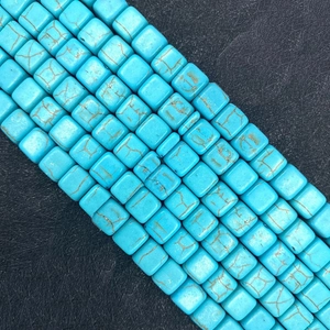 Natural Stone Turquoise Blue Cube Square Beads Matrix Pattern Polished Loose Beads For DIY Necklace Bracelet Making Jewelry Accessories
