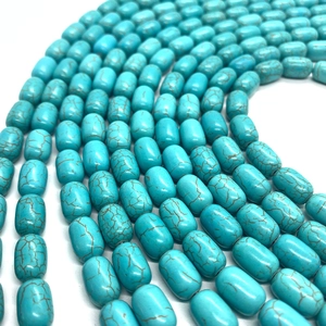 Cuentas cilíndricas de turquesa natural con vetas marrones para joyería artesanal