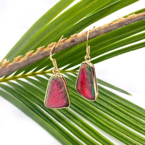 Bohemian 16x30mm irregular natural stone drop earrings with gold-plated edges on branch