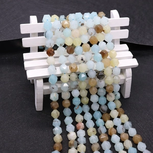 Tiras de cuentas de amazonita natural facetada en azul y beige para joyería DIY