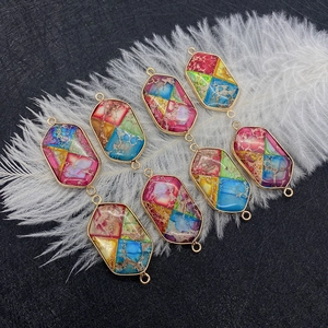 Pendentifs hexagonaux en pierre naturelle avec bord doré pour bijoux DIY