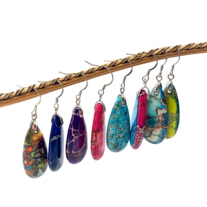 Bohemian Natural Stone Teardrop Drop Earrings Women Vintage Polished Turquoise Style Water Drop Dangle Earrings Jewelry