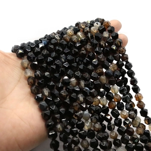 Faceted natural black agate round beads with polished surface for DIY jewelry making