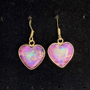 Bohemian 16mm heart-shaped natural stone earrings in purple and gold alloy frame