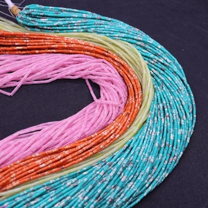 Lot de perles tubes en pierre naturelle 2x4mm bleu, orange, vert et rose pour bijoux DIY