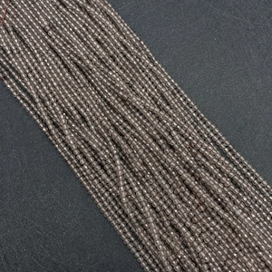 Faceted smoky quartz loose beads for DIY jewelry making in grey translucent stone