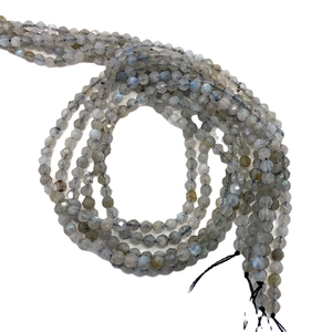 Faceted labradorite round beads in grey-blue with natural flash for DIY jewelry
