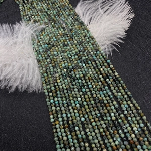 Faceted African Turquoise round stone beads 2-3mm for DIY bracelet making with white feather
