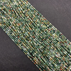 Faceted 2-4mm natural Indian Moss Agate round beads for DIY jewelry making