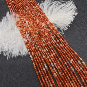 Strands of faceted red agate beads for jewelry making with natural orange-red gemstone finish