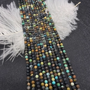 Faceted natural blue pine stone beads for DIY jewelry making with white feather accent