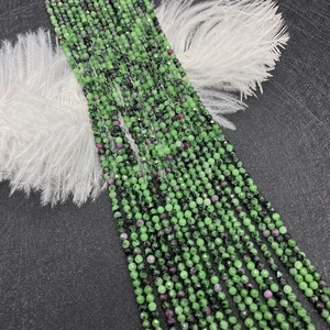 Faceted ruby in zoisite round beads for DIY jewelry making in a vibrant green and red hue
