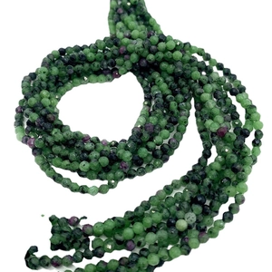 Perles facettées en rubis zoisite naturel pour bijoux DIY avec fils ronds de 2-4 mm
