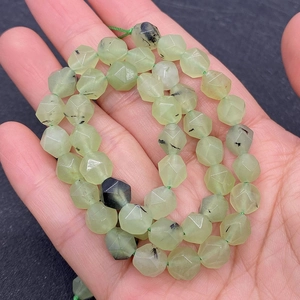 Faceted natural prehnite gemstone beads for DIY necklaces with clear green texture