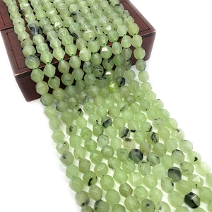 Faceted natural prehnite light green gemstone beads for DIY jewelry making and necklaces