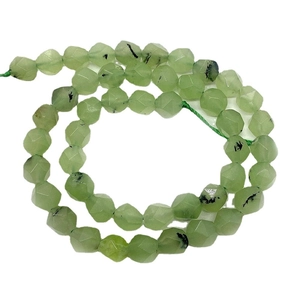 Faceted natural green prehnite beads with inclusions for DIY jewelry making