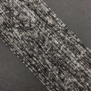 Perline Sfuse Rotonde in Quarzo Rutilato Nero Sfaccettato Pietra Naturale per Creazione Gioielli Fai da Te Bracciale Collana