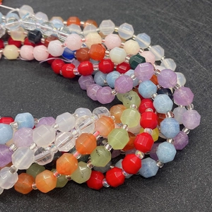 Macro detail of multi-colored faceted natural stone beads for DIY jewelry making