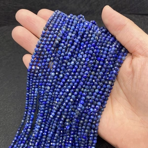 Faceted natural blue lapis lazuli round beads strands for DIY jewelry making