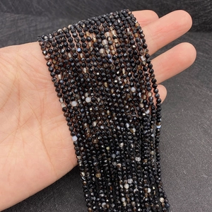 Cuentas de ágata negra natural facetada de 2-4mm para hacer joyas y pulseras DIY