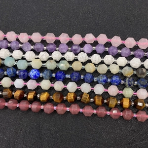 Polished faceted hexagonal natural gemstone beads in multiple colors for DIY jewelry making