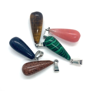 Malachite and tiger eye natural stone teardrop pendants with silver clasps for DIY necklaces