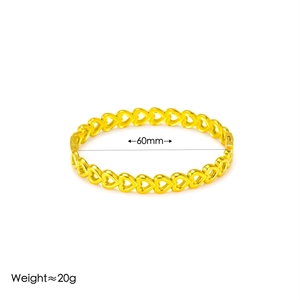 Elegante bracciale rigido in acciaio al titanio placcato oro 18K con cuori, diametro 60mm