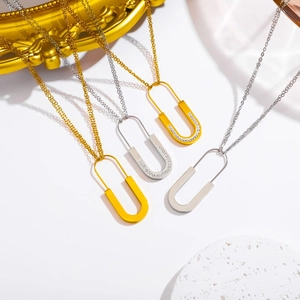 Minimalistisches Edelstahl U-Form Schmuck Set Mit Strass Halskette Und Hufeisen Ohrringen 18K Vergoldet Mode Schmuck