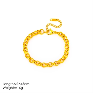 Minimalist gold circle link bracelet with lobster clasp and adjustable chain for women