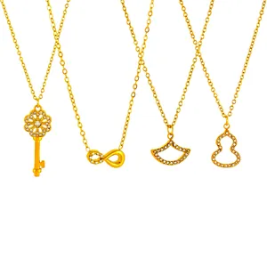 18K Gold Plated 304 Stainless Steel Pendant Necklace For Women Zirconia Infinity Gourd Skirt Key Charm Jewelry Gift